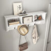 White Entryway Wall Mounted Coat Rack with 4 Dual Hooks Living Room Wooden Storage Shelf