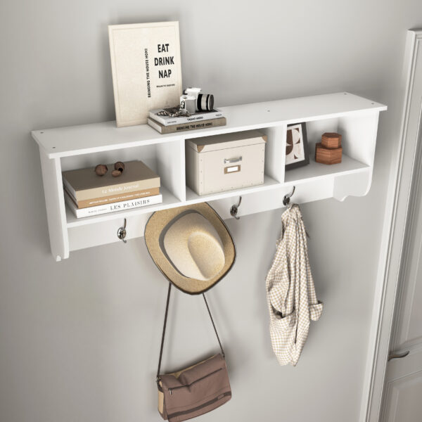 76af03148a024d8abf694aa2dc91286f_53ae2350fff445b1bd05ac9f6fe229fb White Entryway Wall Mounted Coat Rack with 4 Dual Hooks Living Room Wooden Storage Shelf