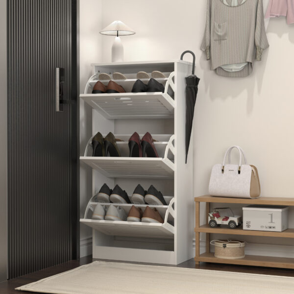 7732bddd93ee4cf89a6e395bc9e96ba3_537b391cb6398ba4a62b26fa692a5098 Wooden Shoe Cabinet for Entryway, White Shoe Storage Cabinet with 3 Flip Doors 20.94x9.45x43.11 inch