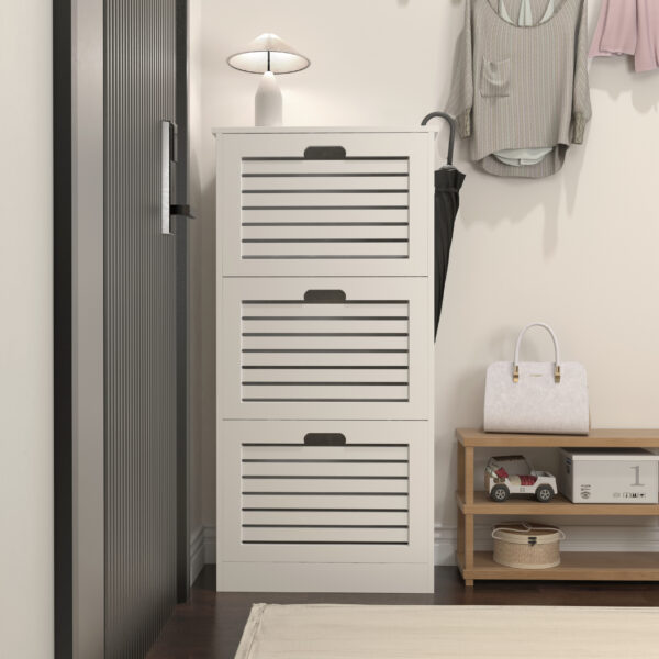 77888544b10d4b94acf945d8f7253ee5_b121a11b8b8044c6af17108b3758aaaa Wooden Shoe Cabinet for Entryway, White Shoe Storage Cabinet with 3 Flip Doors 20.94x9.45x43.11 inch