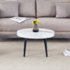 Elegant White Marble Pattern Round Coffee Table - Diameter 23.6 Inches, Exquisite Suction Molding Process,White Marble Pattern Design,Black Sprayed Metal Leg.