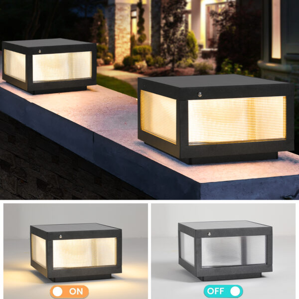 12" Black Solar Powered LED Post Cap Light, Modern Outdoor LED Fence Light for Pathways, Decks, and Patios (1-Pack)