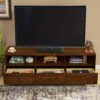 63" Mid-Century Modern TV Stand for TVs up to 75", Thick Sturdy Farmhouse Entertainment Cabinet, Media Console for Living Room, Louver Design & Solid Wood Drawers & Outlet Holes, Walnut