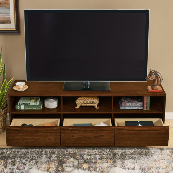780f7205f58544878b64f4223efdb54c_cd92e9f84aa6f7383e4c5e14acc3f535 63" Mid-Century Modern TV Stand for TVs up to 75", Thick Sturdy Farmhouse Entertainment Cabinet, Media Console for Living Room, Louver Design & Solid Wood Drawers & Outlet Holes, Walnut