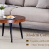 Modern Round Coffee Table - Annular Texture, Durable and Robust With a Diameter of 23.6 inches.Exquisite Suction Molding Process,Walnut Color Pattern Design,Black Sprayed Metal Leg.