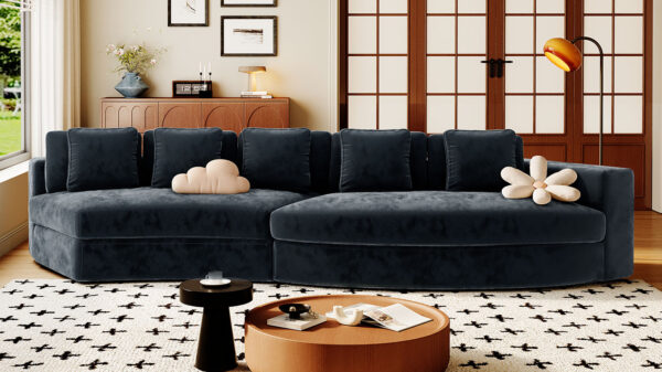U_Style 115.7" Pure Foam Modular Sofa, 2-Piece Set with 5 Cushions, 4-Seater, Chenille Jacquard Fabric, Curved Design, No Assembly Required, Soft Upholstered Sofa for Living Room & Bedroom