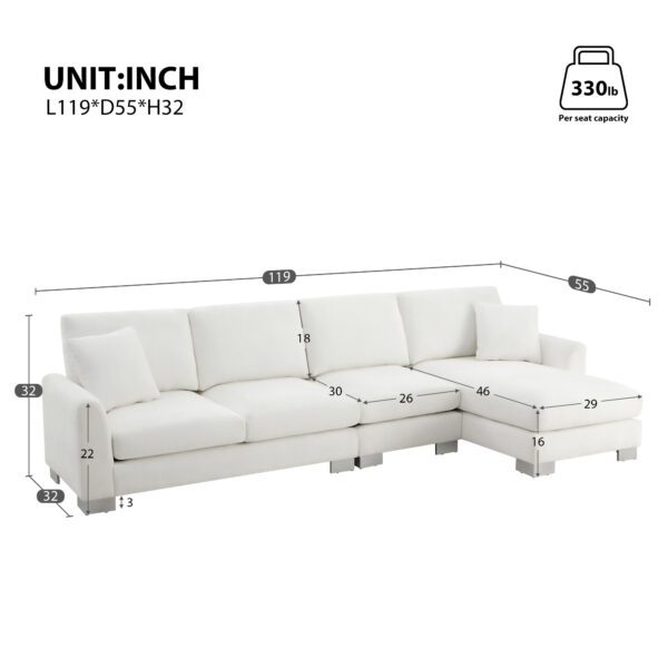 119*55" Modern Oversized Sectional Sofa,L-shaped Luxury Couch Set with 2 Free pillows,5-seat Chenille Indoor Furniture with Chaise for Living Room,Apartment,Office,2 Colors