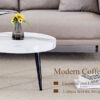 Elegant White Marble Pattern Round Coffee Table - Diameter 23.6 Inches, Exquisite Suction Molding Process,White Marble Pattern Design,Black Sprayed Metal Leg.