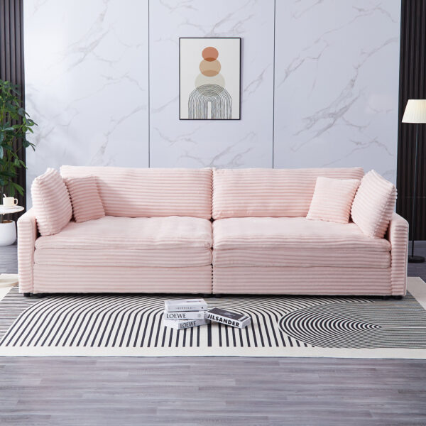 112-inch pink corduroy sofa: two throw pillows and four backrests, opening up a new style for the living room's leisure area