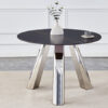 A 42-inch burn stone round table with stainless steel legs can accommodate 4 or 6 diners