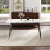 62.99" Modern Artificial Stone White Straight Edge Dark Grey Metal Leg Dining Table-Can Accommodate 6 People(Dining Table Only)