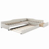Upholstered Double Twin Size Daybed with Trundle and Drawer, Beige(Expected Arrival Time: 6.27)