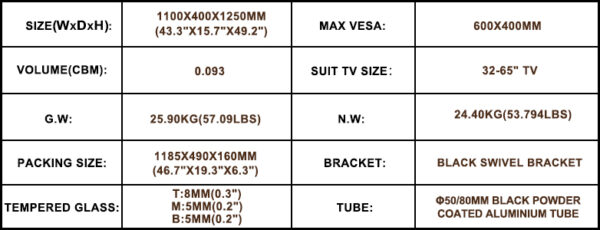 799f73110e084a7fa1398b14afad4801_20191117_fe8ddd7d89eda827de595555b1c1cb32 Black Multi-function TV Stand Height Adjustable Bracket Swivel 3-Tier
