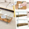 43.3 Inch Modern Two-Tier Coffee Table - An Elegant Combination of Clear Glass and Light Wood Texture Sticker.It can be used not only as a coffee table but also as a side table or display stand.