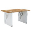 Natural Wood Grain MDF Dining Table - 55"x31.5" Stable Design.Suitable For Various Modern Home Decor Styles.Splicing structure design,Wood Textured Desktop,White Marble Patterned Table Legs.
