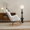 055-Teddy Fabric Upholstered Nursery Rocking Glider Chair Modern Accent Armchair Padded Seat with High Backrest and Pillow for Living Room Bedroom (Ivory)