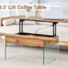 Multifunctional Lift Top Coffee Table -Light Wood Color Grain Sticker, Essential for Modern Homes.Tempered Glass Legs,Lift Top Feature.Perfectly Fitting Into Living Rooms And Office.