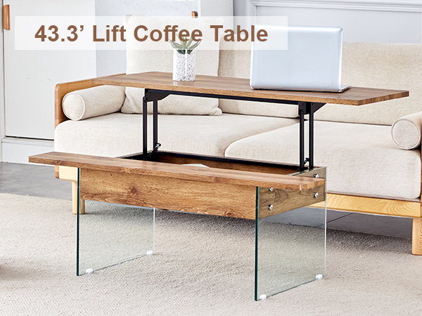 7acfeda768e54b2f80f3227c7c66f22d_c224138fb6529c759ce97b59f5019a16 Multifunctional Lift Top Coffee Table -Light Wood Color Grain Sticker, Essential for Modern Homes.Tempered Glass Legs,Lift Top Feature.Perfectly Fitting Into Living Rooms And Office.