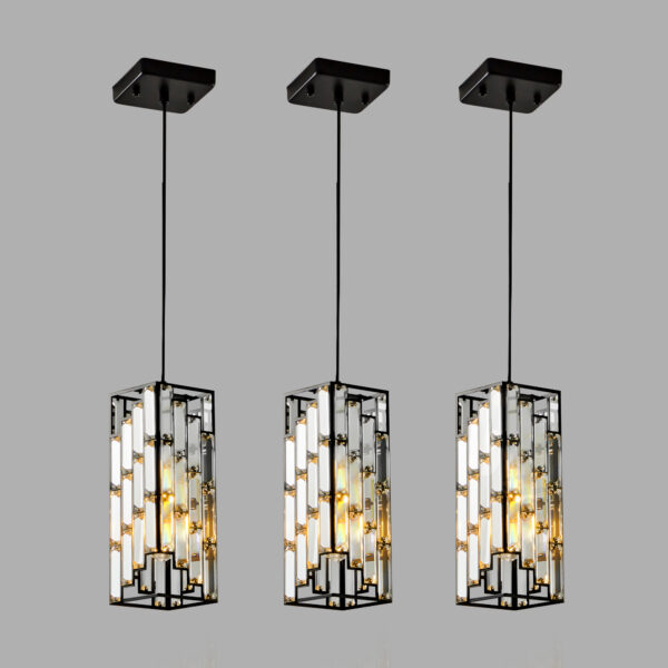 4" Modern Crystal Pendant Light - 3 Pack, Adjustable Hanging Ceiling Lamp with Crystal Prism Design for Dining Room, Kitchen Island, and Living Room -Black Finish