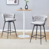 Set of 2 Swivel Bar Stools with Breathable Linen Cushions - Light Gray Seat & Black Iron Frame, Counter Height Stools for Kitchen Island, Dining or Pub
