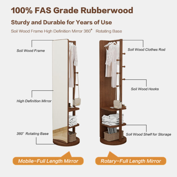7bf159c22e9e4795b10afcd7b6434829_17aae98657d2f0633a1edbb749846104 Full-length mirror, rubber wood + mirror, 68.8*19.6 inches (mirror width: 15.7 inches) large full-length mirror, easy to dress, organize and place in the bedroom/living room/office/cloakroom (walnut)