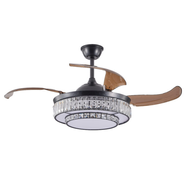 7c2e8bdccd2a45f2b8d3ad59e2617f90_2a4af067aaddfca01f80ab813a8c0aa9 48" Contemporary Crystal LED Retractable Ceiling Fan with Light and Remote Control, 6-Speed Quiet Reversible DC Motor,4 Blades Modern Ceiling Fans for Kitchen Bedroom Dining Room Patio