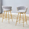 Two sets of swivel bar stools with breathable cotton and linen soft cushions, electroplated metal frames without rust, suitable for restaurant and bar use, as well as for casual seating in living room