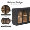 TREXM 4-Door Large Storage Sideboard Buffet Cabinet with Glass Doors, Arched Cabinet with Adjustable Shelves for Kitchen, Dining Room and Living Room (Black)
