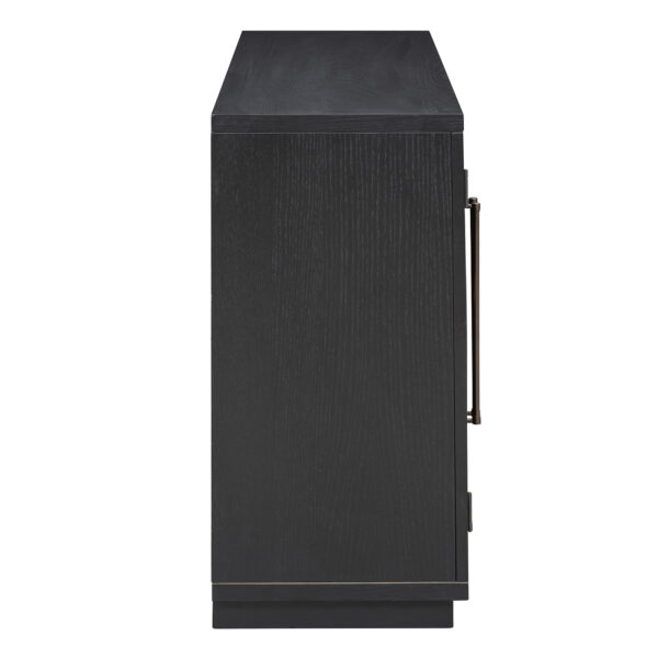 TREXM 4-Door Large Storage Sideboard Buffet Cabinet with Glass Doors, Arched Cabinet with Adjustable Shelves for Kitchen, Dining Room and Living Room (Black)
