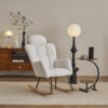 055-Teddy Fabric Upholstered Nursery Rocking Glider Chair Modern Accent Armchair Padded Seat with High Backrest and Pillow for Living Room Bedroom (Ivory)