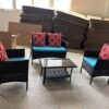 Four-Piece Sofa Set Table With Sofa Chair PE Rattan Outdoor Furniture HY4-001 Box *1 With Sapphire Blue Color Cushion