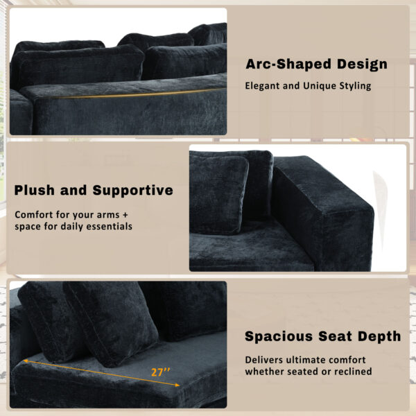U_Style 115.7" Pure Foam Modular Sofa, 2-Piece Set with 5 Cushions, 4-Seater, Chenille Jacquard Fabric, Curved Design, No Assembly Required, Soft Upholstered Sofa for Living Room & Bedroom