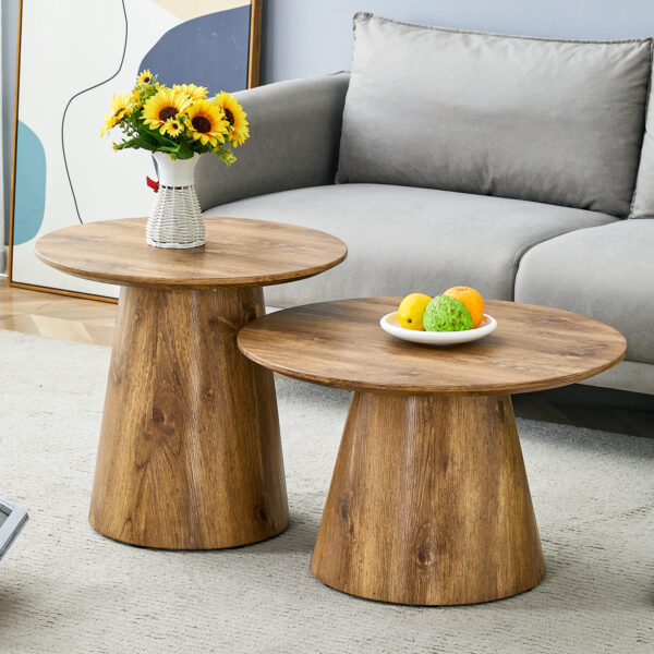 7d36196cf0bf446e9a76150235ed596b_d4a13a36c45f91ff444faa7c740487fa Natural Wood Grain MDF Round Coffee Table - 21.6" Diameter, 19.7" Height.Natural Wood Grain Texture Sticker,Exquisite Wood Grain Surface,Flexible MatchingMRound Tabletop Design.