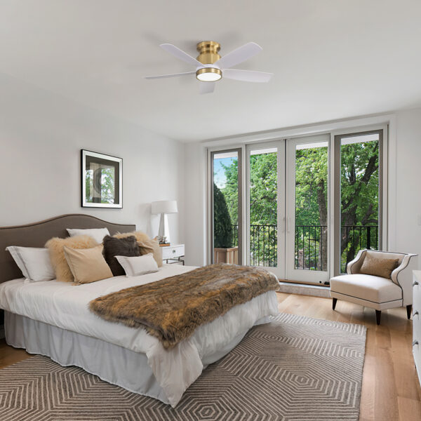 42 Inch Flush Mount Ceiling Fans with LED Light 22W and Remote Control 5 ABS Fan Blades for Indoor