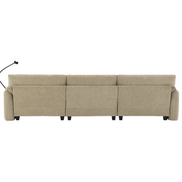 [VIDEO Provided] 108" Modular Sectional Sofa, L-Shape with 31.5" Extra-Wide Seat Cushion, USB and Type-C Charger, Phone Holder and 2 Side Storage Pockets, Free Movement Ottoman, Striped Chenille