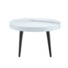 Elegant White Marble Pattern Round Coffee Table - Diameter 23.6 Inches, Exquisite Suction Molding Process,White Marble Pattern Design,Black Sprayed Metal Leg.
