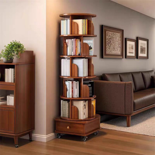 7e321e4fa22243768978b9f3a4a0cc8c_def6e99546122acaa0f3ba1e67711dcb (UPGRADED) Rotating Bookshelf, 360 Display Corner Bookshelf for Small Space, 6 Tier Bookcase Storage Rack with Wheels, Wood Narrow Organizer for Bedroom, Living Room, Study Room, Walnut Brown, Shelves