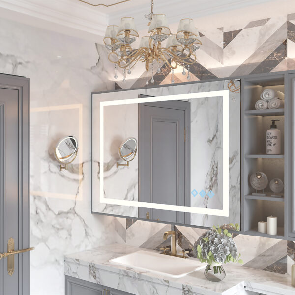 32x24inch Glossy Brushed Silver 3000-6000K LED Bathroom Mirror With Lights,Anti-Fog Dimmable Lighted Wall Mounted Vanity Mirror Master Bath Modern Makeup(Only mirrors, not cabinets)Horizontal&Vertical
