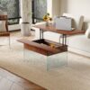 Multifunctional Lift Top Coffee Table -Dark Wood Color Grain Sticker, Essential for Modern Homes.Tempered Glass Legs,Lift Top Feature.Perfectly Fitting Into Living Rooms And Office.