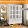 Minimalist White Buffet Cabinet with Double Glass Doors and Drawer, Modern Wooden Storage Sideboard Cupboard for Living room, Dining Room Hallway Entryway
