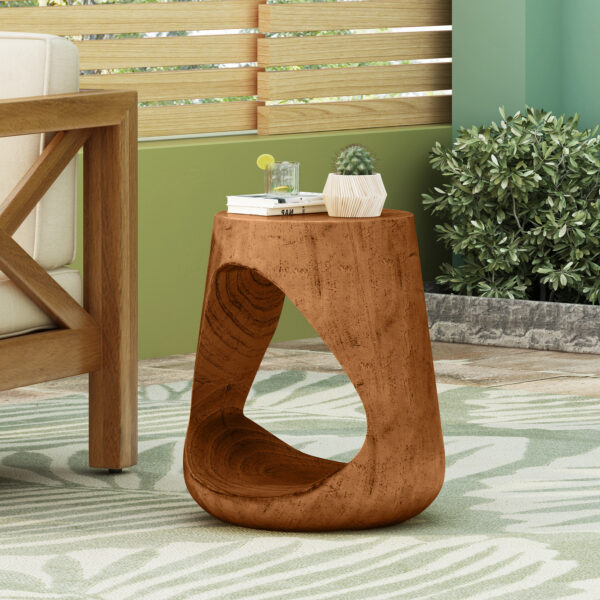 7ea2455fffed44e89bb0e9cdc7e3eb9d_07d4be8116e9631d600a8328a6119d91 MGO Hollow Side Table, Wood-like texture,antique brown Color