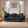 Modern Elegant Design 3 Seater Sofa with Wooden Legs, Comfortable Lambswool 5 Pillows for Living Room, Bedroom, Apartment, Black