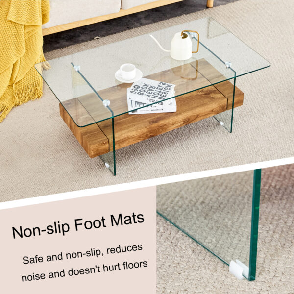 7edd65b69034426b859bb5607221fe6a_8415f707625cd2a014d1bf6cdb7dbdca 43.3 Inch Modern Two-Tier Coffee Table - An Elegant Combination of Clear Glass and Light Wood Texture Sticker.It can be used not only as a coffee table but also as a side table or display stand.