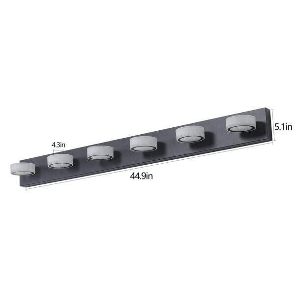 (Same as W1340110595/L2010) 45" Modern 6-Light LED Vanity Light, Sleek Black Bathroom Wall Light Fixture for Mirror, Shower, and Bathroom Decor