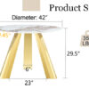 A 42-inch stainless steel white pattern burning stone round table with gold legs Round table suitable for 2, 4 or 6 people