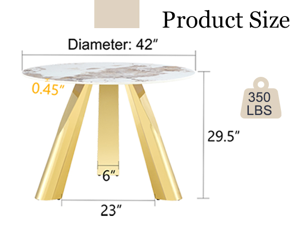 801ea31bb24b4dfca7bad64d221a381f_397090561f40bff87c0323352493f110 A 42-inch stainless steel white pattern burning stone round table with gold legs Round table suitable for 2, 4 or 6 people