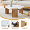 31-inch white marble-textured pentagonal coffee table - wooden triangular base, with a load-bearing capacity of 250 pounds, sturdy and durable, suitable for use in living rooms, cafes,.W1151138529