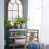 34x54.3" Large Arched Accent Mirror with Brown Frame with Decorative Window Look Classic Architecture Style Solid Fir Wood Interior Decor