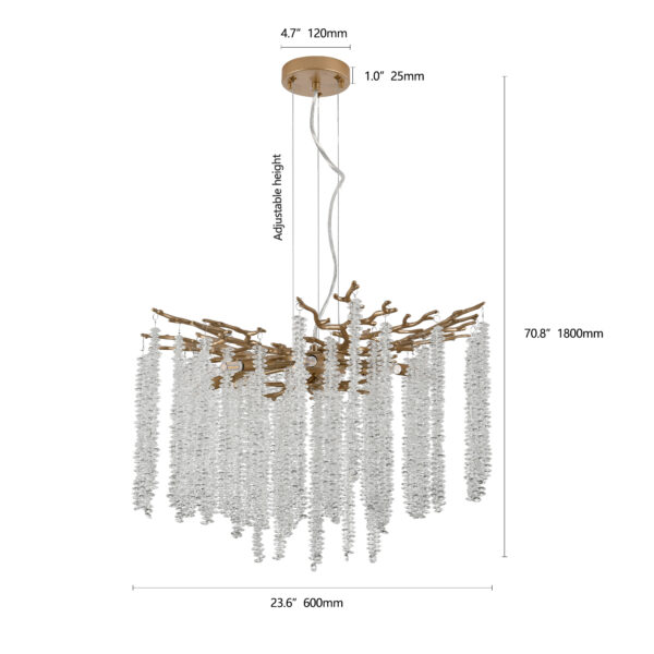 24-inch Modern Golden Pendant Light with Cascading Crystal Strands, Ideal for Living Room, Dining Room and Foyer, High-End Decorative Lighting Fixture (Bulb Not Included)