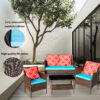 Four-Piece Sofa Set Table With Sofa Chair PE Rattan Outdoor Furniture HY4-001 Box *1 With Sapphire Blue Color Cushion